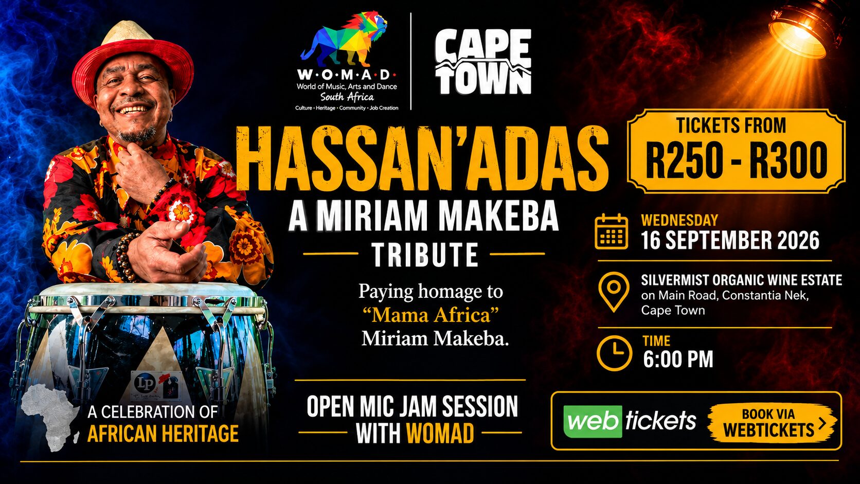 Miriam Makeba Tribute Hassan'Adas Silvermist Drumstruck 16 September 2026 Cape Town